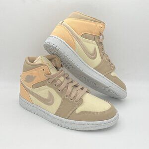 Nike Air Jordan 1 Mid SE Canvas Neutral Tan Cream Womens 6.5 Sneakers DV0427-102